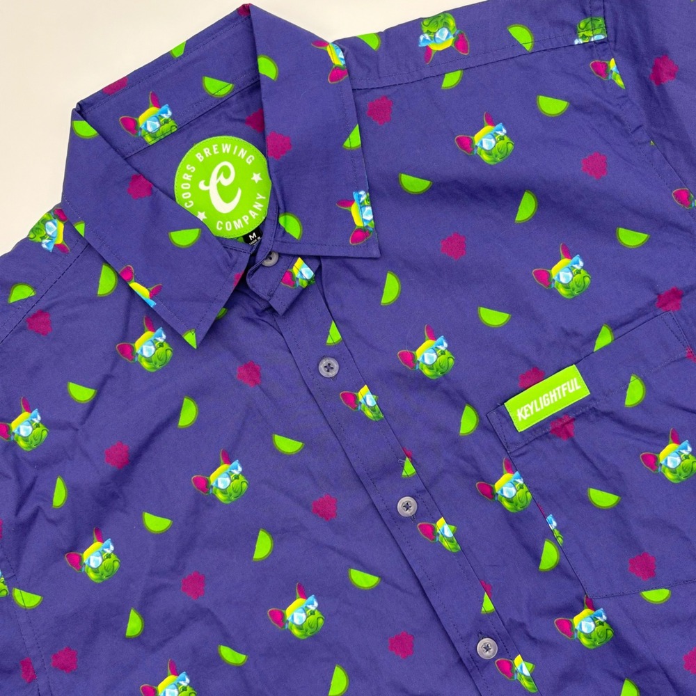 Coors‎ Brewing Key Light Keylightful Parrot Lime Purple Button Down Shirt
